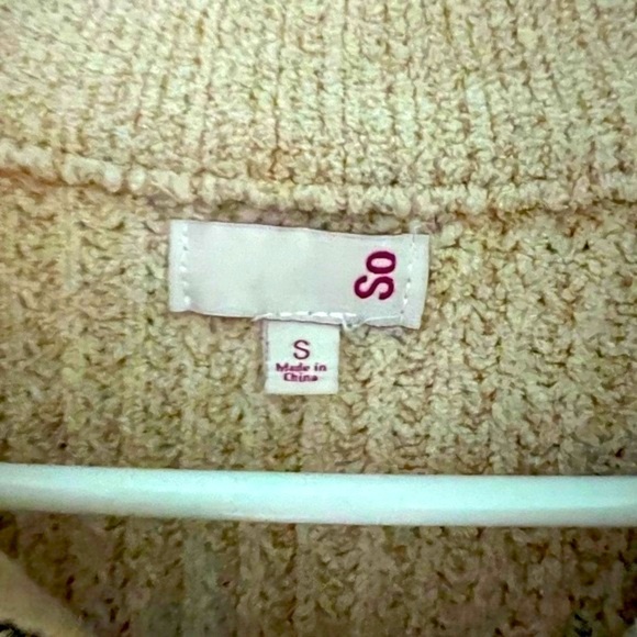 So: NEW Women Waffle Soft Crop Tan Long Sleeve Sweater with Zipper Front, Size S - Picture 7 of 8
